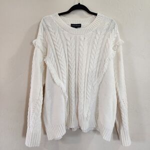 Lane Bryant Crew Neck Cable Knit Fringe Sweater